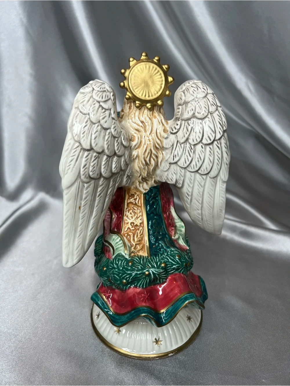 Fitz and Floyd Hand-Painted Angel in Green, Red, Gold and White